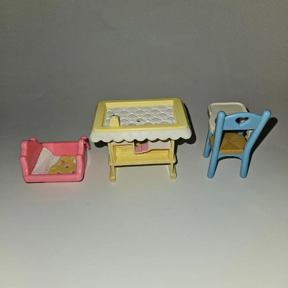 Fisher Price Loving Family Baby Furniture Lot Cradle Highchair Changing Table